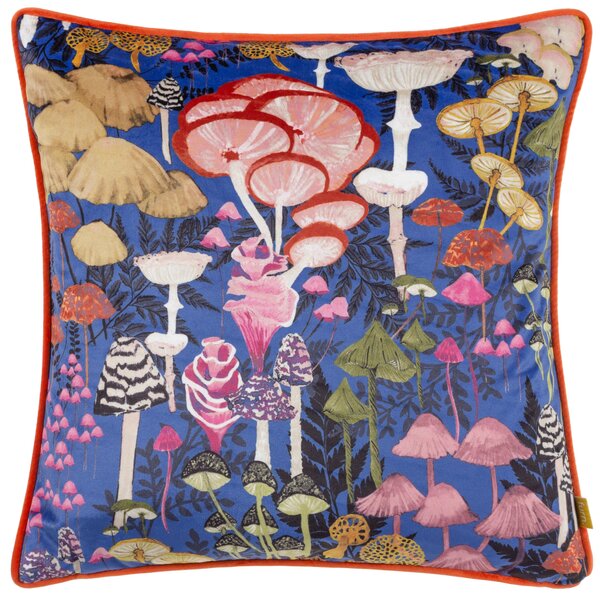 Furn Amanita Velvet Piped Filled Cushion 43cm x 43cm Cobalt Blue