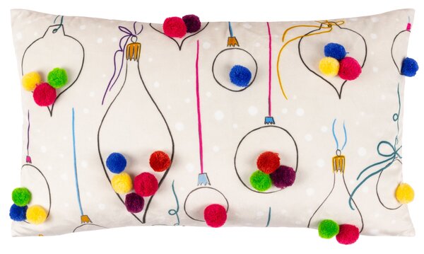 Heya Home Festive-Val Baubles Pom-Pom 30cm x 50cm Filled Cushion Multi