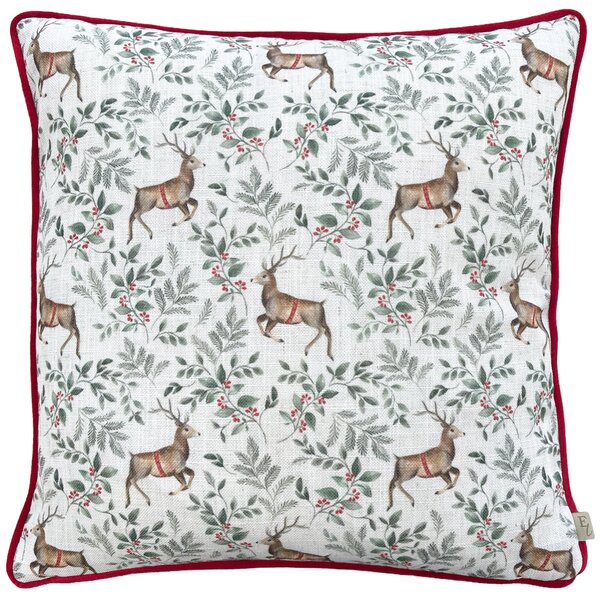 Festive Reindeer Repeat Piped 43cm x 43cm Filled Cushion Scarlet