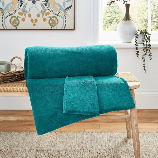 Soft Fleece Recycled Throw, 130x170cm Teal (Green)