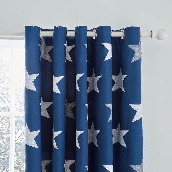 Navy Blue Stars Eyelet Curtains Navy (Blue)