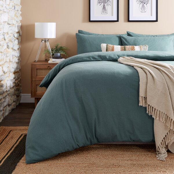 Plain Dyed Cotton Duvet Cover and Pillowcase Set Mineral