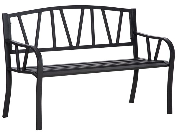 Outsunny Metal Garden Bench 2-Seater Loveseat with Decorative Backrest and Ergonomic Armrests for Outdoor Patio, Black