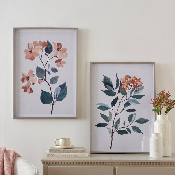 Set of 2 Floral Stem Framed Print 50x70cm Green/White/Pink