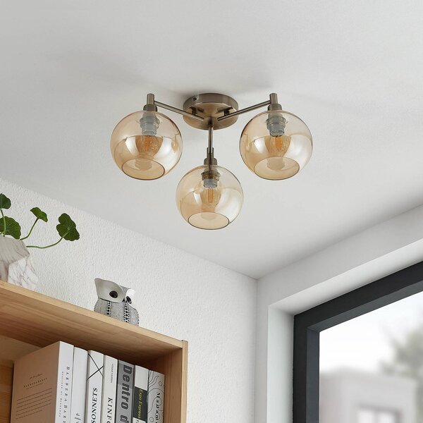 Lindby Ladino ceiling lamp, 3-bulb, amber