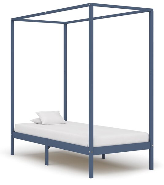 Canopy Bed Frame without Mattress Grey Solid Wood 90x200 cm