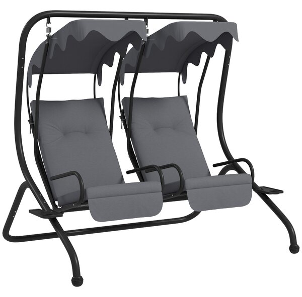 Outsunny Canopy Swing Chair Modern Garden Swing Seat Outdoor Relax Chairs w/ 2 Separate Chairs, Cushions and Removable Shade Canopy, Grey Aosom UK