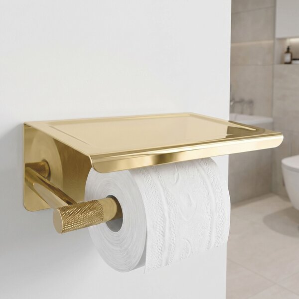Toilet paper holder with shelf 6613 Modern Gold