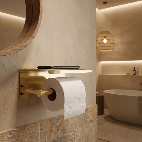 Toilet paper holder with shelf 6613 Modern Gold