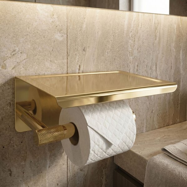 Toilet paper holder with shelf 6613 Modern Gold