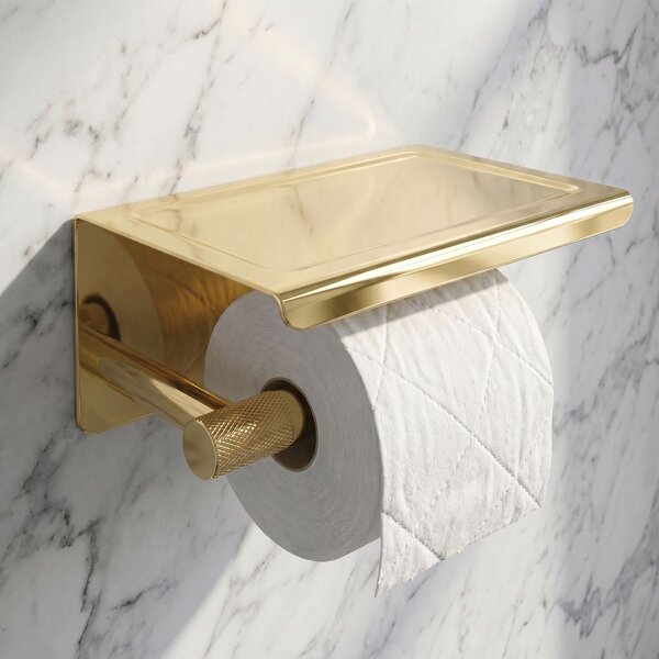 Toilet paper holder with shelf 6613 Modern Gold