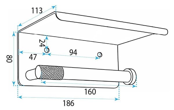 Toilet paper holder with shelf 6613 Modern Gold Brush