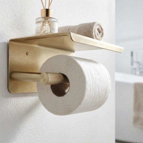 Toilet paper holder with shelf 6613 Modern Gold Brush