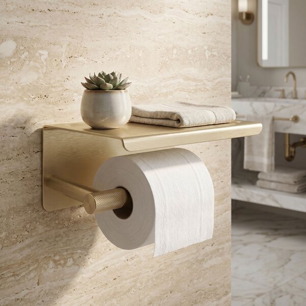 Toilet paper holder with shelf 6613 Modern Gold Brush