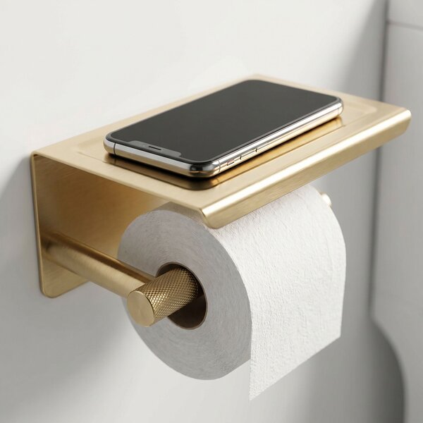 Toilet paper holder with shelf 6613 Modern Gold Brush