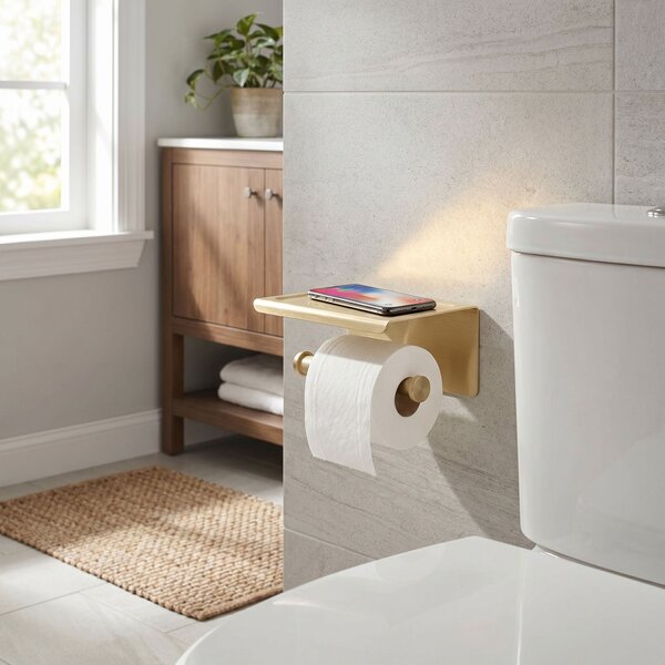 Toilet paper holder with shelf 6613 Modern Gold Brush
