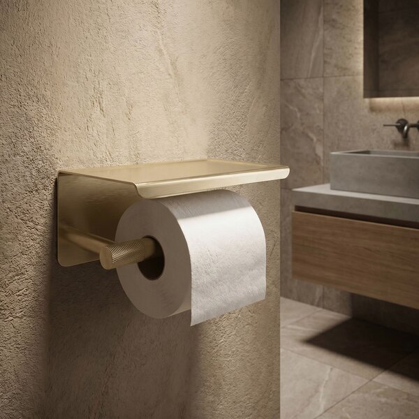Toilet paper holder with shelf 6613 Modern Gold Brush
