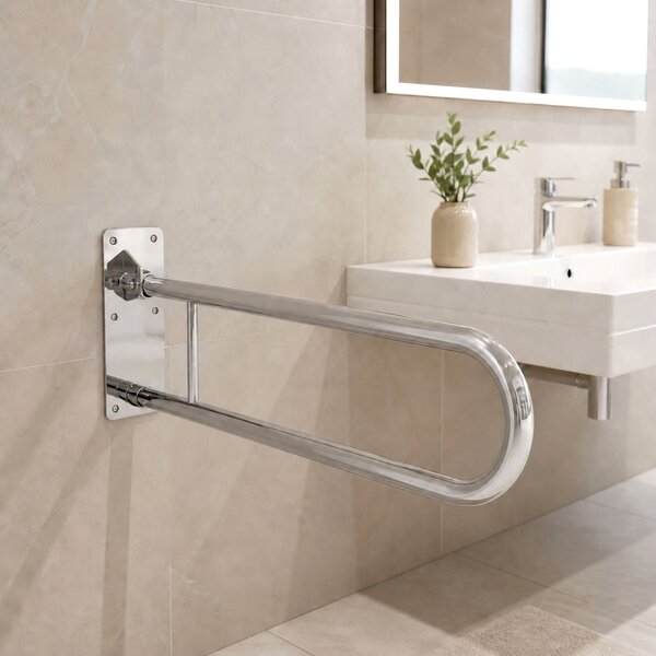 Folding bathroom grab bar Chrome