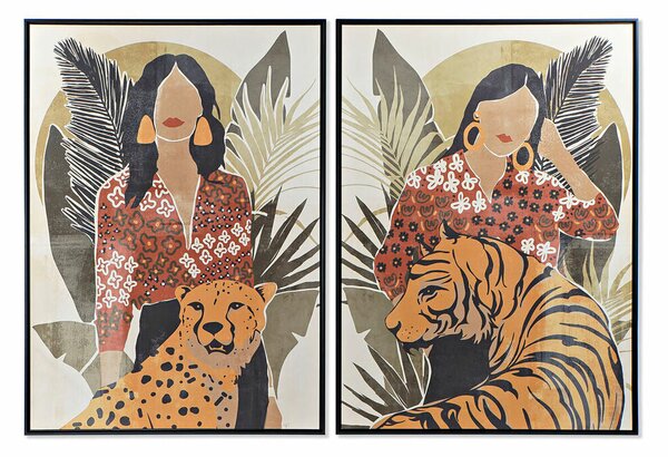 Painting DKD Home Decor Lady Tiger 104 x 4,5 x 144 cm Animal Tropical (2 Units)