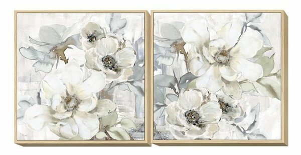 Painting DKD Home Decor 80 x 4 x 80 cm Flowers Shabby Chic (2 Units)