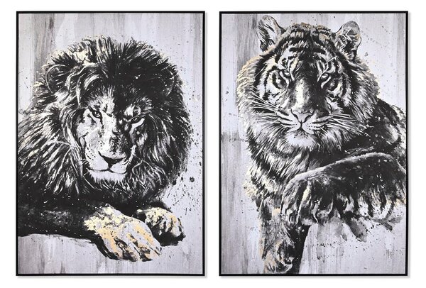 Painting DKD Home Decor 103 x 4,5 x 143 cm Tiger Colonial (2 Units)