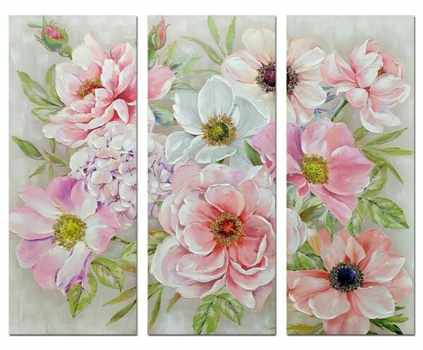 Painting DKD Home Decor Flowers 60 x 3 x 150 cm Shabby Chic (3 Pieces)