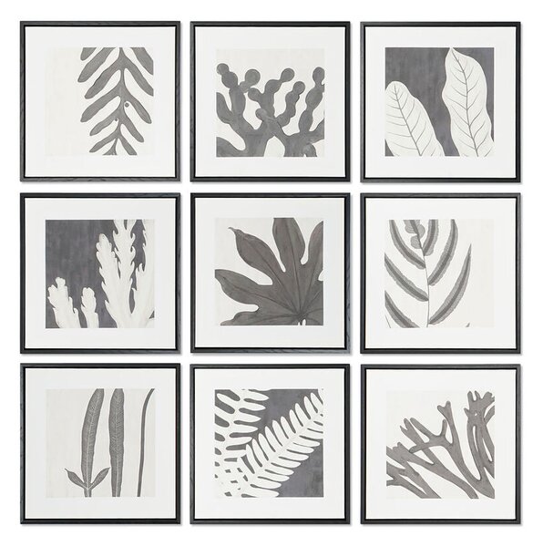 Painting DKD Home Decor 40 x 4 x 40 cm Leaf of a plant Urban (9Units)