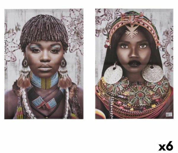 Set of 2 pictures Canvas African Woman 70 x 50 x 1,5 cm (6 Units)