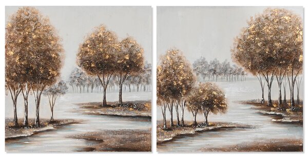 Painting Home ESPRIT Trees Cottage 80 x 3 x 80 cm (2 Units)