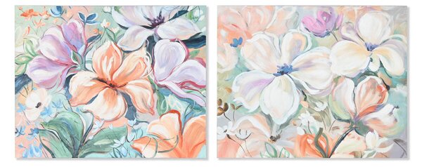 Painting Home ESPRIT Flowers Shabby Chic 100 x 3,7 x 80 cm (2 Units)