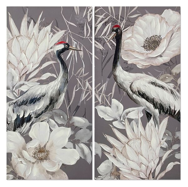 Set of 2 pictures Romimex Canvas Heron 60 x 120 x 3 cm