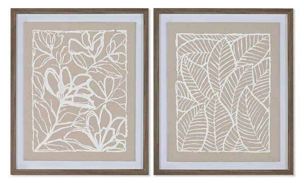 Canvas Home ESPRIT White Beige Leaf of a plant Urban 50 x 4 x 60 cm (2 Units)