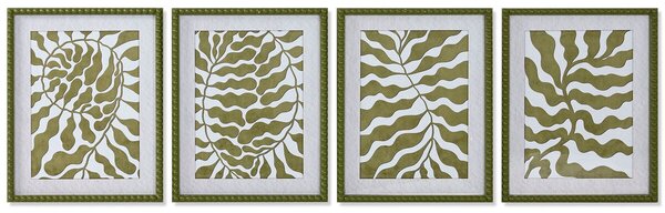 Painting Home ESPRIT White Green Tropical Leaf of a plant 40 x 2,5 x 50 cm (4 Units)