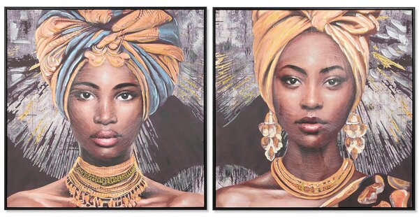 Painting Home ESPRIT Colonial African Woman 80 x 3,5 x 80 cm (2 Units)