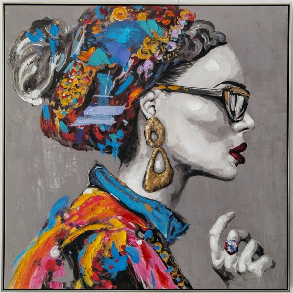 Oil Painting Romimex polystyrene Canvas Lady 100 x 100 x 4 cm