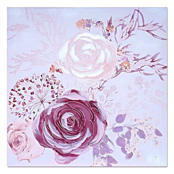 Painting Romimex Pink Canvas Roses 60 x 60 x 3 cm