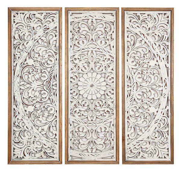 Set of 3 pictures Romimex White Natural MDF Wood 30 x 90 x 4 cm