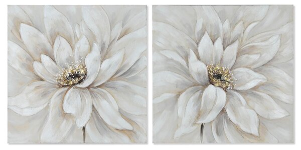 Painting Home ESPRIT White Canvas MDF Wood Flower Romantic 80 x 3 x 80 cm (2 Units)