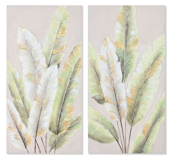 Painting Home ESPRIT Green Golden Canvas MDF Wood Palms Tropical 50 x 3 x 100 cm (2 Units)