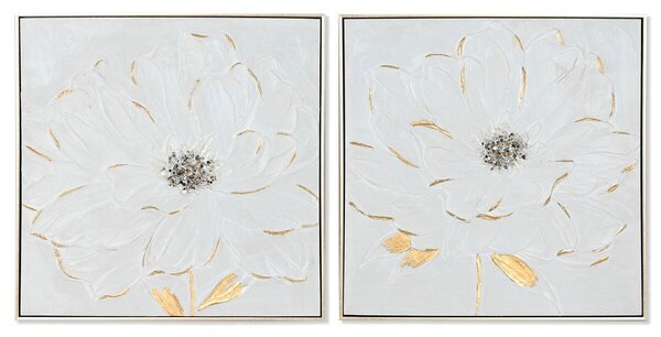 Painting Home ESPRIT White Golden polystyrene Canvas Flower Shabby Chic 62 x 4,5 x 62 cm (2 Units)