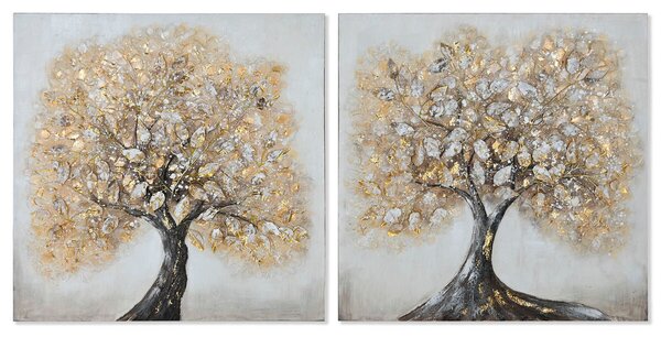 Painting Home ESPRIT Golden Canvas MDF Wood Tree Traditional 80 x 3 x 80 cm (2 Units)