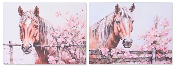 Painting Home ESPRIT Beige Pink Canvas MDF Wood Horse Shabby Chic 80 x 2,5 x 60 cm (2 Units)