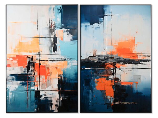 Painting Home ESPRIT Blue White Abstract Urban 80 x 3,5 x 120 cm (2 Units)