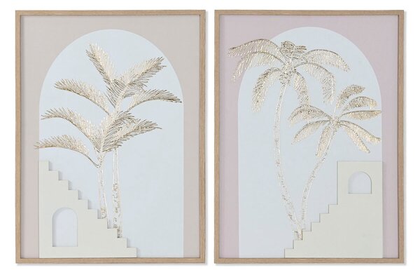 Painting Home ESPRIT White Beige Palms Scandinavian 45 x 2,2 x 60 cm (2 Units)