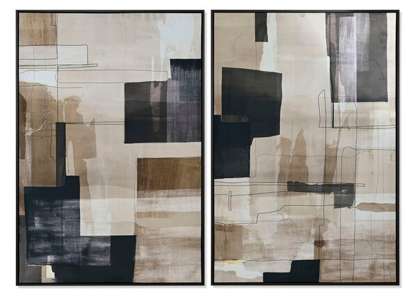 Painting Home ESPRIT Black Beige Abstract Urban 83 x 4 x 123 cm (2 Units)