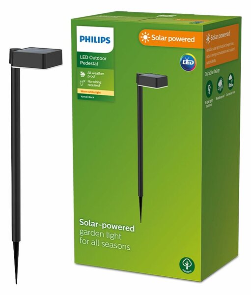 Solar garden lights Philips Vynce 1,5 W 10,5 x 13,5 x 54 cm Black Plastic Squared (2700 K) (Soft green) (1 Unit)