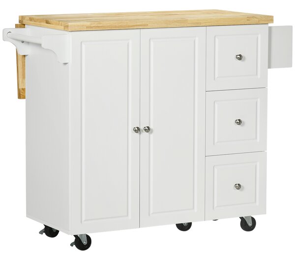 HOMCOM Drop-Leaf Kitchen Island on Wheels Utility Storage Cart with Drawers & Cabinet for Kitchen, Dining & Living Room