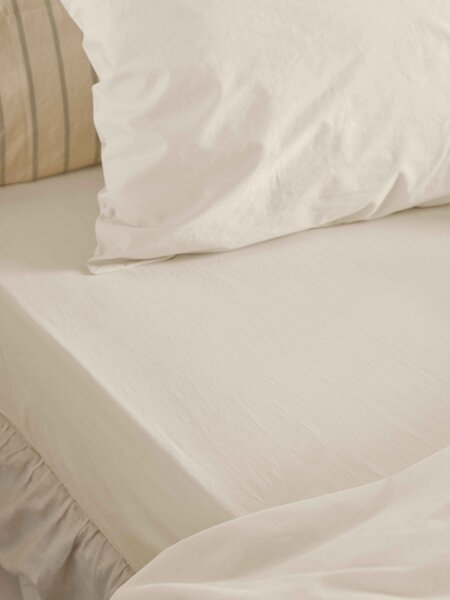 Mindful Cream Washed Cotton Percale Fitted Sheet | Single | Piglet in Bed