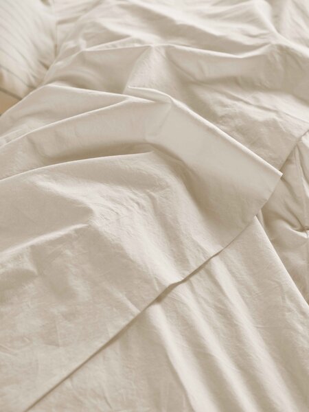 Mindful Cream Washed Cotton Percale Flat Sheet | Single | Piglet in Bed