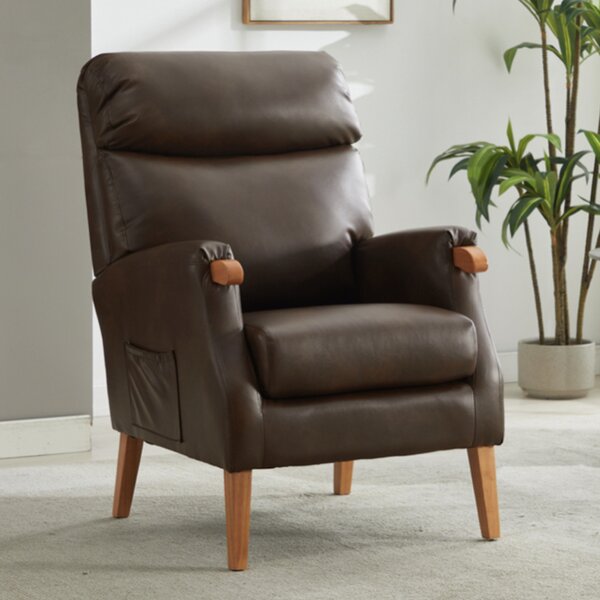 Folsom PU Leather Bedroom Chair With Wooden Legs - Tan